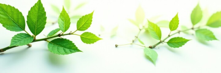 Leafy branches with delicate veins on white background, foliage,