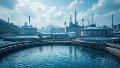 Fototapeta premium Industrial Water Treatment Plant: Modern Wastewater Purification Facility