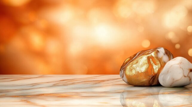 The elegant marble background is beautifully enhanced with delicate metallic gold leaf accents that shimmer and catch the light, adding a touch of luxury and sophistication to any space.