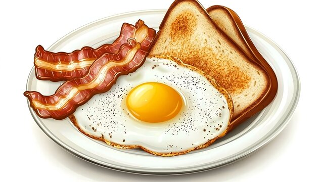 plate of fried eggs bacon and toast isolated