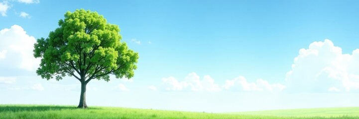 Obraz premium lone tree on white background against clear blue sky, blue, clouds, nature