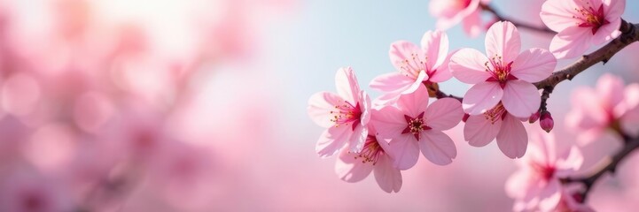 Fototapeta premium Pink cherry blossoms gently swaying in spring breeze, pastel, blossoming