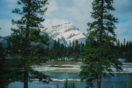 Scenic view of lake in Canadian Rockies in winter 