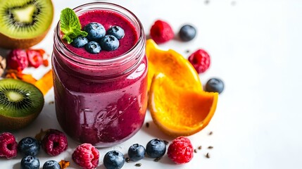 Close-up of smoothie in mason jar against white