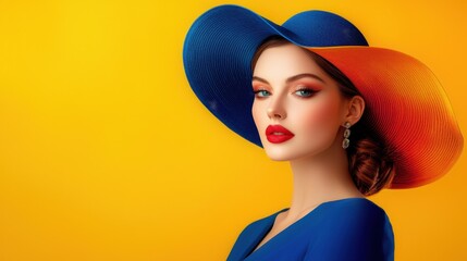 The portrait features a strikingly vibrant and colorful depiction of a stunning woman wearing an elegant hat, with every detail beautifully captured in an array of bold and eye catching hues.