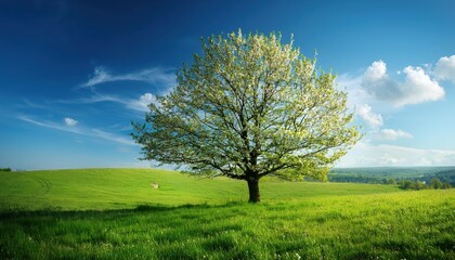 Obraz premium Vibrant Spring Blooms Pink and White Blossoms Illuminating a Majestic Tree Amidst the Quiet Peace of Natures Awakening, Capturing the Essence of Spring in Vivid Detail.