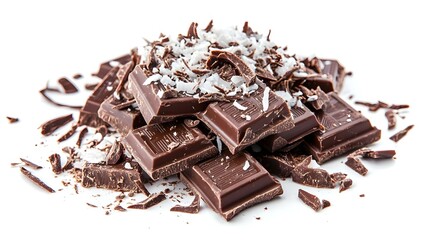 Coconut shredded chocolate squares isolated