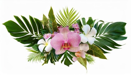 Vibrant Tropical Orchid Bouquet in a White Background A Lush and Exotic Display of Flora, Perfect for Digital Art, Home Decor, or Design Inspiration