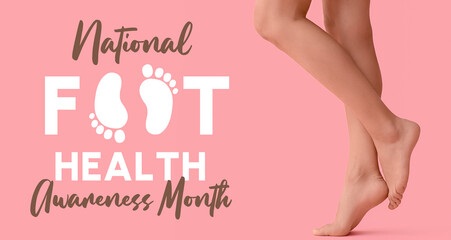 Barefoot legs of young woman on pink background