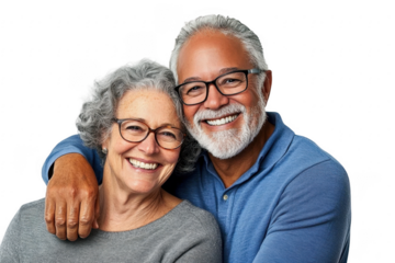 A portrait of a loving and happy senior couple posing with a fondness to be dedicated and together isolated on a png background 
