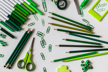 Green colored office utensils
