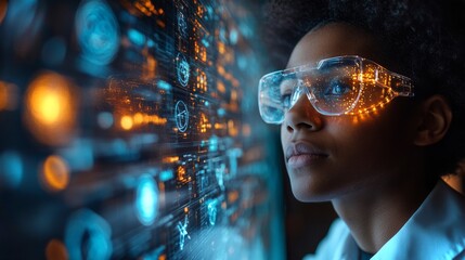 A researcher analyzes data on quantum mechanics, focusing on qubits and their properties like superposition and entanglement. The environment emphasizes advanced simulation techniques in physics.