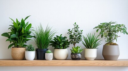 Fototapeta premium Stylishly Arranged Diverse Houseplants on Kitchen Countertops Near Window Light