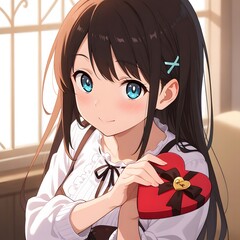 プレゼントを渡す女の子　告白　バレンタイン　恋愛　卒業