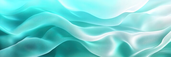 Obraz premium 3D Blue teal jade agua turquoise mint white cyan water sea green abstract background. Color gradient ombre. Material fabric silk satin curtain drapery. wavy Elegant.