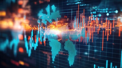 Obraz premium A macroeconomic stability representation in a D-rendered flat design, focusing on trade, banking, and international markets.