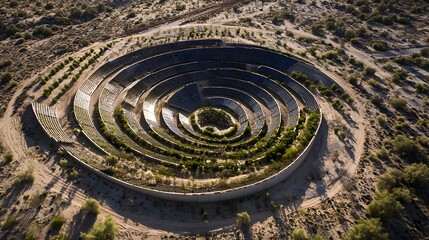 Aerial View of Unique Spiral Outdoor Amphitheater in Desert Landscape