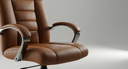 Luxurious Brown Leather Office Chair with Chrome Arms Detail