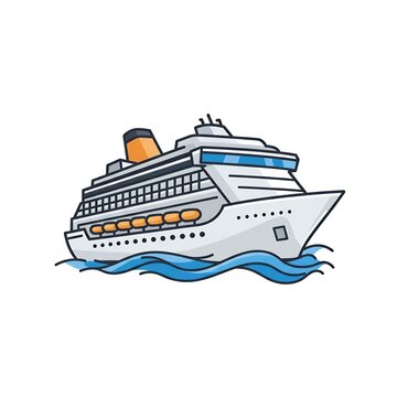 recommend clip art: Cruise ship sailing on blue water waves cartoon illustration