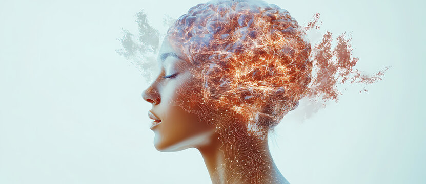 Mind on Fire: An artistic depiction of a person lost in deep thought, with an exploding brain, symbolizing intense emotions and the complexities of the human mind.