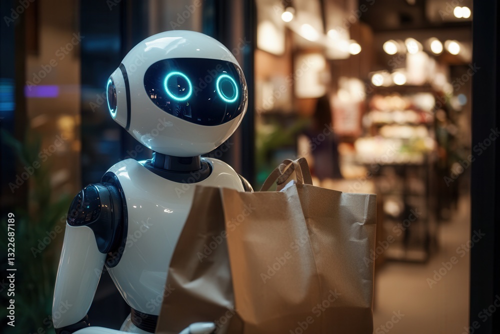 Aufkleber Robot delivers groceries in a futuristic smart home with advanced technology in a friendly and efficient manner