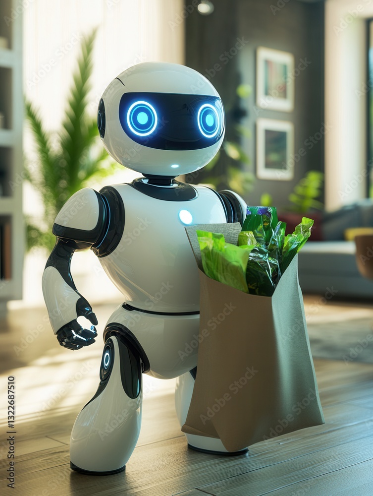 Leinwandbilder friendly robot delivers groceries in a futuristic smart home setting with advanced technology and vi