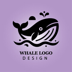 Whale Vector Logo Design with Splashing Water Waves for Branding, Business, Company Identity, Creative Icon, Modern Ocean Marine Concept, Black and White Art

