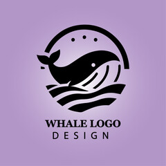 Whale Vector Logo Design with Splashing Water Waves for Branding, Business, Company Identity, Creative Icon, Modern Ocean Marine Concept, Black and White Art


