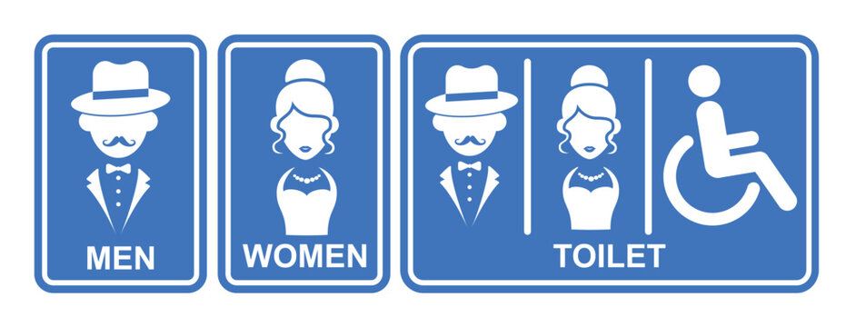 Toilet sign icon clipart. Men and women restroom clip art with male, female and pwd pictogram collection for public and private signages vector illustration. 
