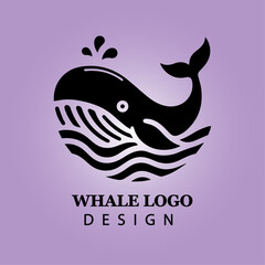 Naklejka premium Whale Vector Logo Design with Splashing Water Waves for Branding, Business, Company Identity, Creative Icon, Modern Ocean Marine Concept, Black and White Art