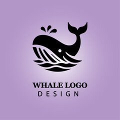 Fototapeta premium Whale Vector Logo Design with Splashing Water Waves for Branding, Business, Company Identity, Creative Icon, Modern Ocean Marine Concept, Black and White Art