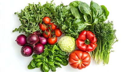 Fresh vegetables and leafy greens shot