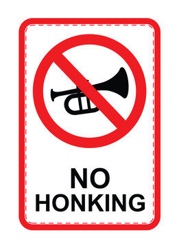 No honking signage icon clipart. Vehicle warning no honking sign clip art loud noise prohibited for public and private establishment restrictions vector illustration.  
