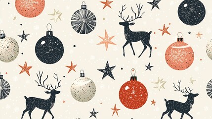 Conceptual Christmas pattern with abstract baubles twinkling stars and reindeer silhouettes in a modern festive design arranged harmoniously with a vintage aesthetic