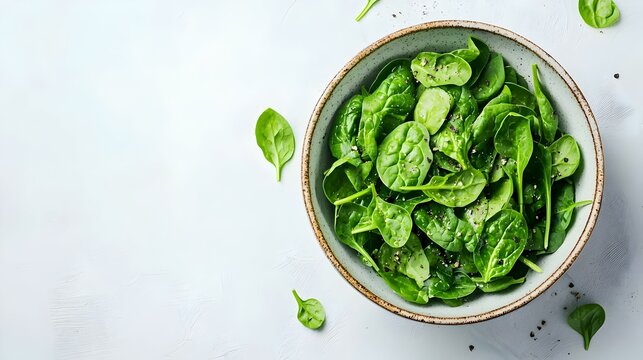 Fresh Spinach in Bowl isolated on white background