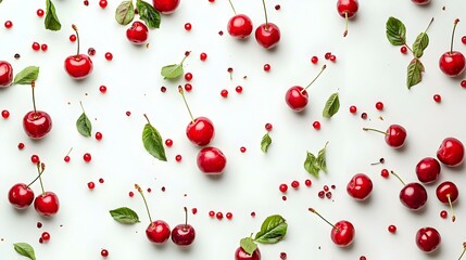 Cherries and Red Currants Isolated on White Background