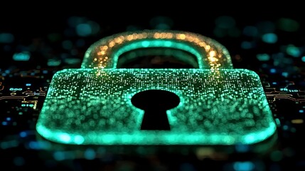 A Glowing Digital Padlock Overlaying a Computer Circuit Board