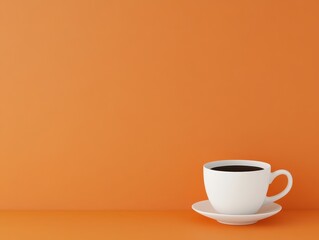 Obraz premium A minimalist coffee cup on a vibrant orange background, perfect for modern design