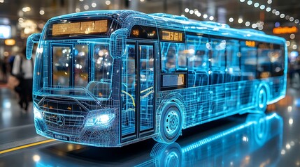 A futuristic digital schematic of a city transit passenger bus