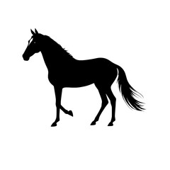 Obraz premium A black silhouette of a horse, rendered in profile , horse's posture relaxed gai