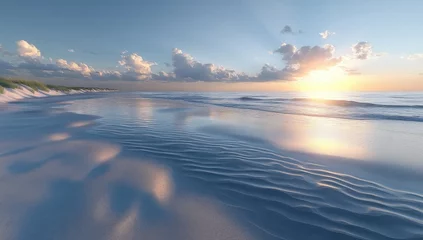 Gardinen Serene Sunset Beachscape: Coastal Tranquility at Golden Hour © Flain