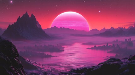 A vivid and beautiful science fiction landscape scene