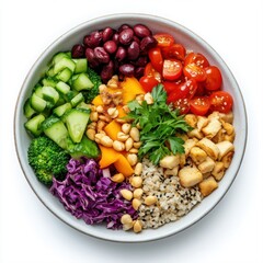 Colorful and Nutritious Vegetable Bowl with Fresh Ingredients, Grains, and Nuts for Healthy Eating and Meal Prep