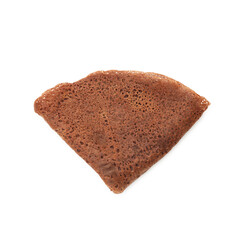 One delicious chocolate crepe isolated on white, top view
