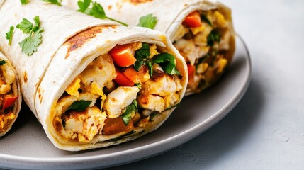 Savory breakfast burrito served on a stylish plate at a modern brunch spot with fresh ingredients and bright colors
