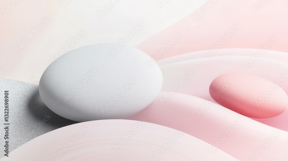 Aufkleber Explore balance and tranquility in a minimalistic zen-inspired background with smooth pebbles and soft pastel gradients in serene composition