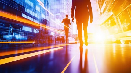 Person walking down a busy street surrounded by tall buildings and urban life in a vibrant city atmosphere