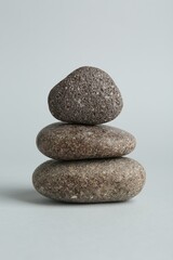 Stack of rocks on light grey background. Harmony and life balance