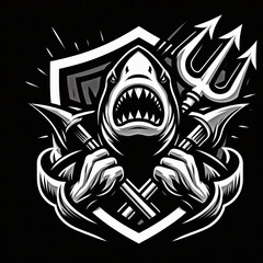 Obraz premium Sharp and Bold Shark Holding Trident – Striking Vector Art