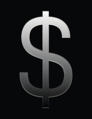 Dollar sign icon grey metallic texture, vector illustration isolated on black background